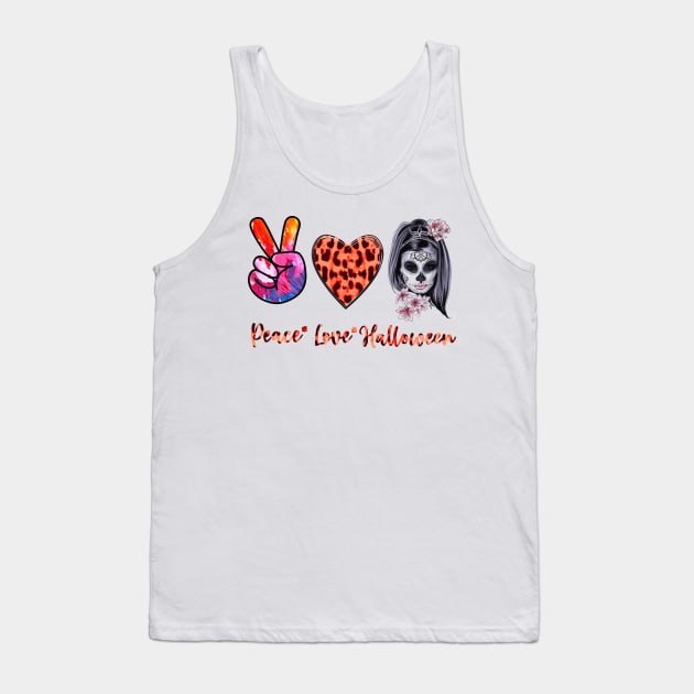 Peace Love Halloween Flower Skull Women Funny Horror Tank Top by Johner_Clerk_Design